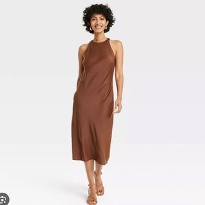 NWT A New Day - High Neck Slip Dress - Brown, S
